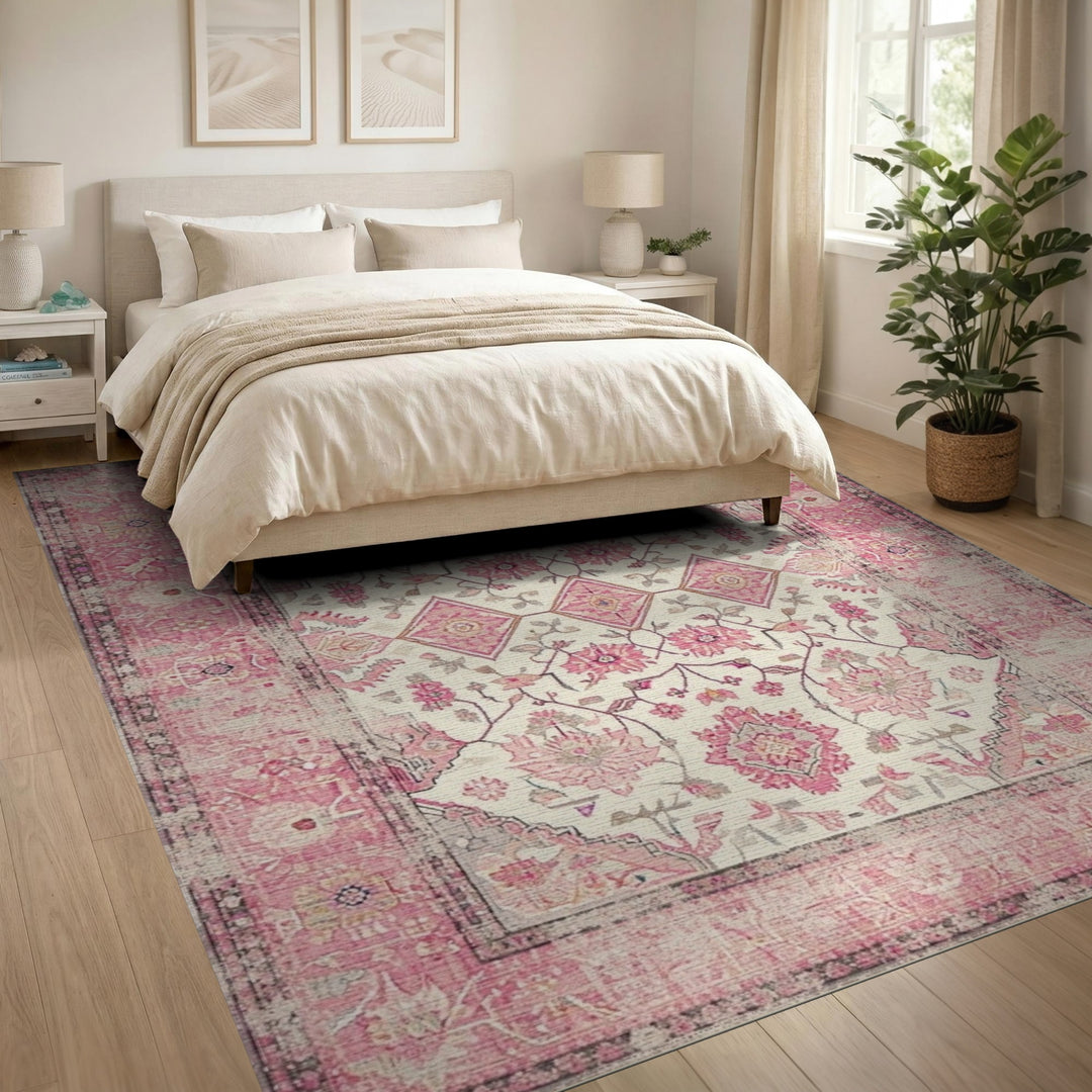 Distressed Vintage Pink Distressed Floral Vintage Area Rug