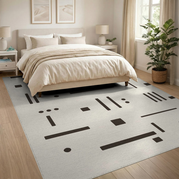 Beige Geometric Lines Area Rug