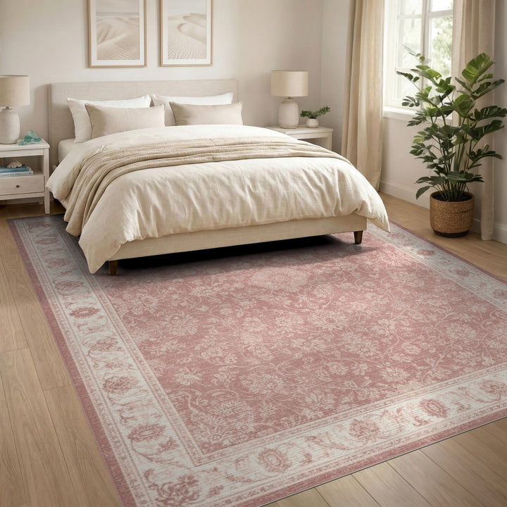 Blush Pink Floral Vintage Area Rug