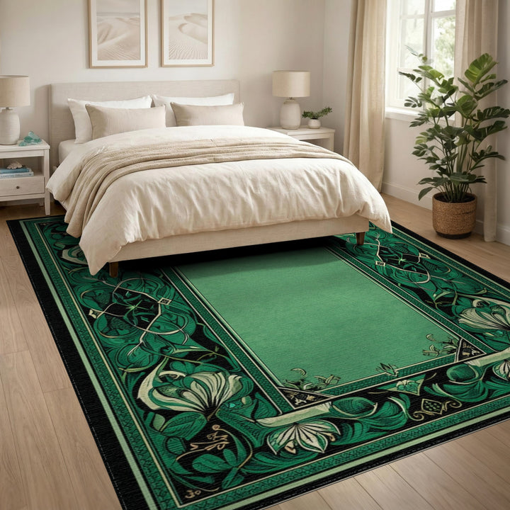 Green Floral Vintage Area Rug