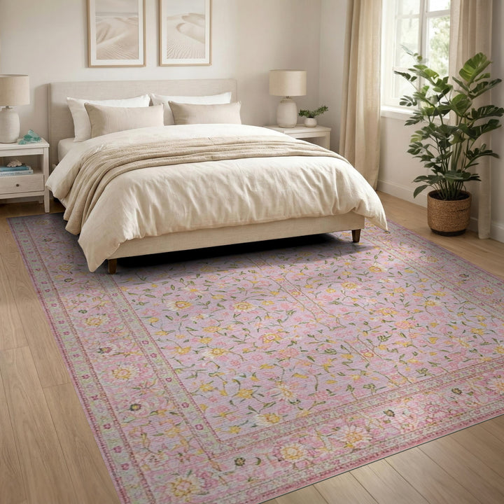 Pink Floral Vintage Washable Area Rug