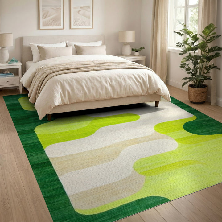 Wave Green Abstract Wave Area Rug