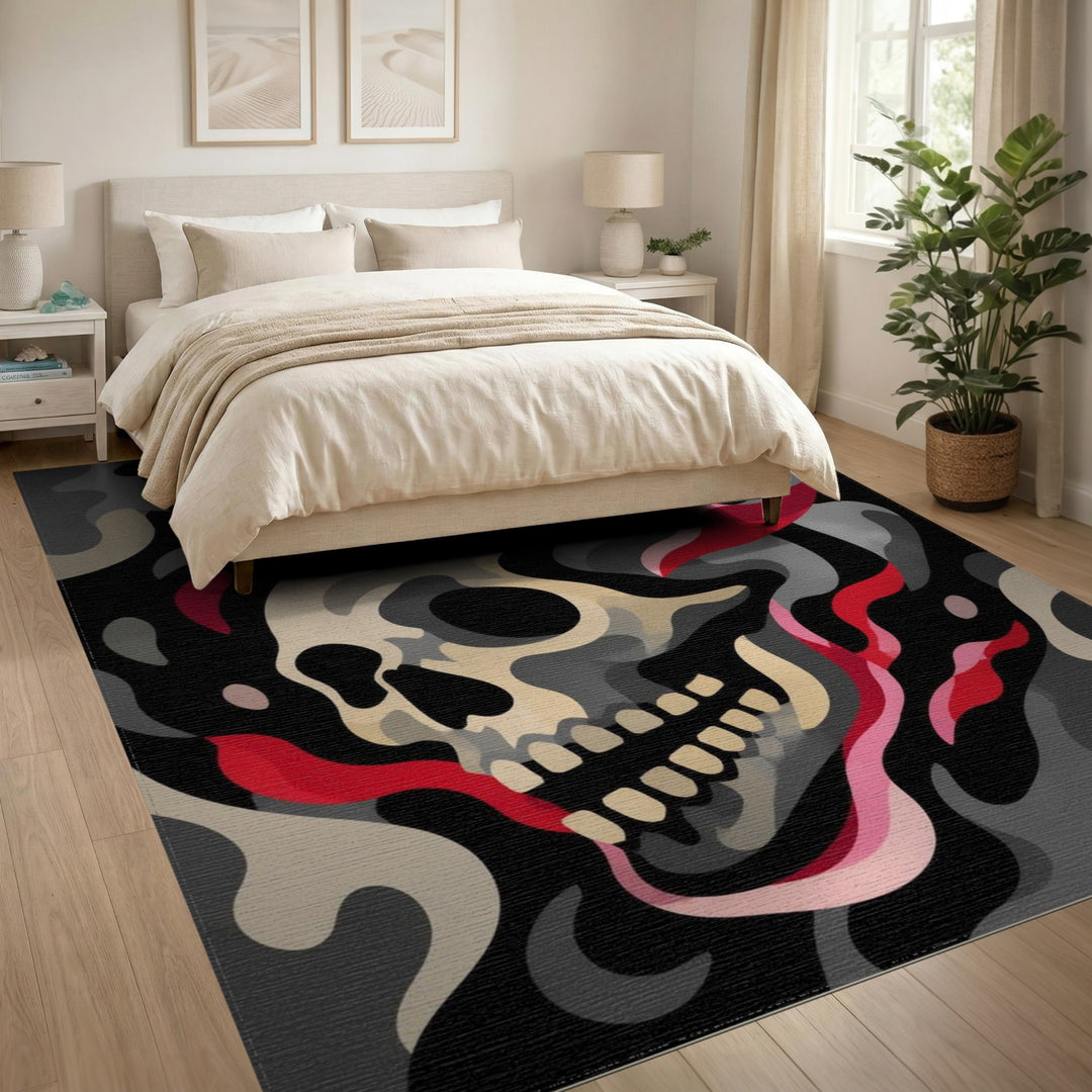 Skull Flame Washable Area Rug