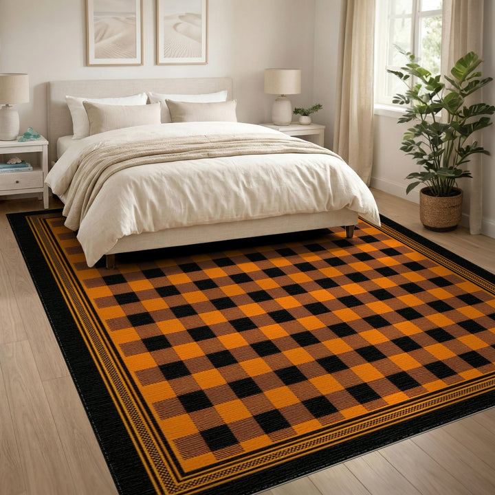 Orange Buffalo Check Area Rug