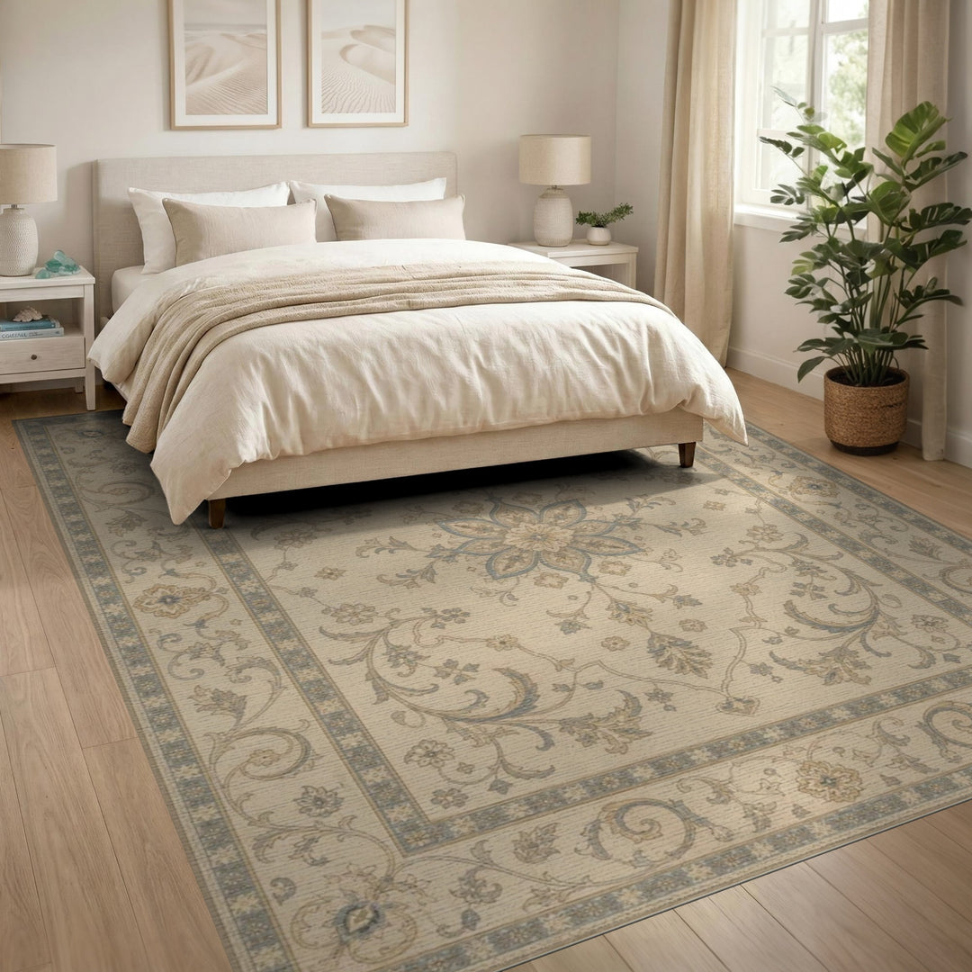 Beige Floral Medallion Area Rug