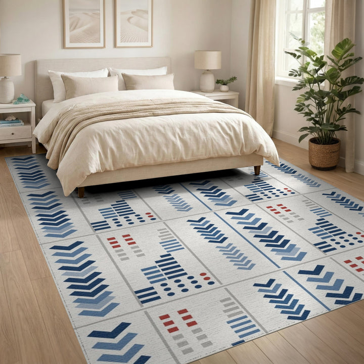 Blue Geometric Chevron Modern Area Rug