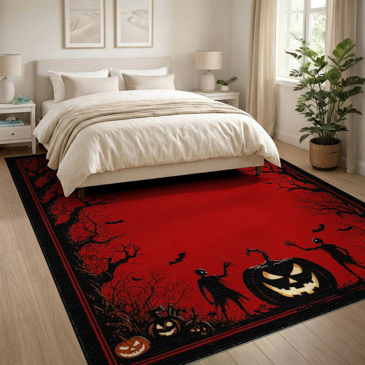 Red Halloween Moon Area Rug