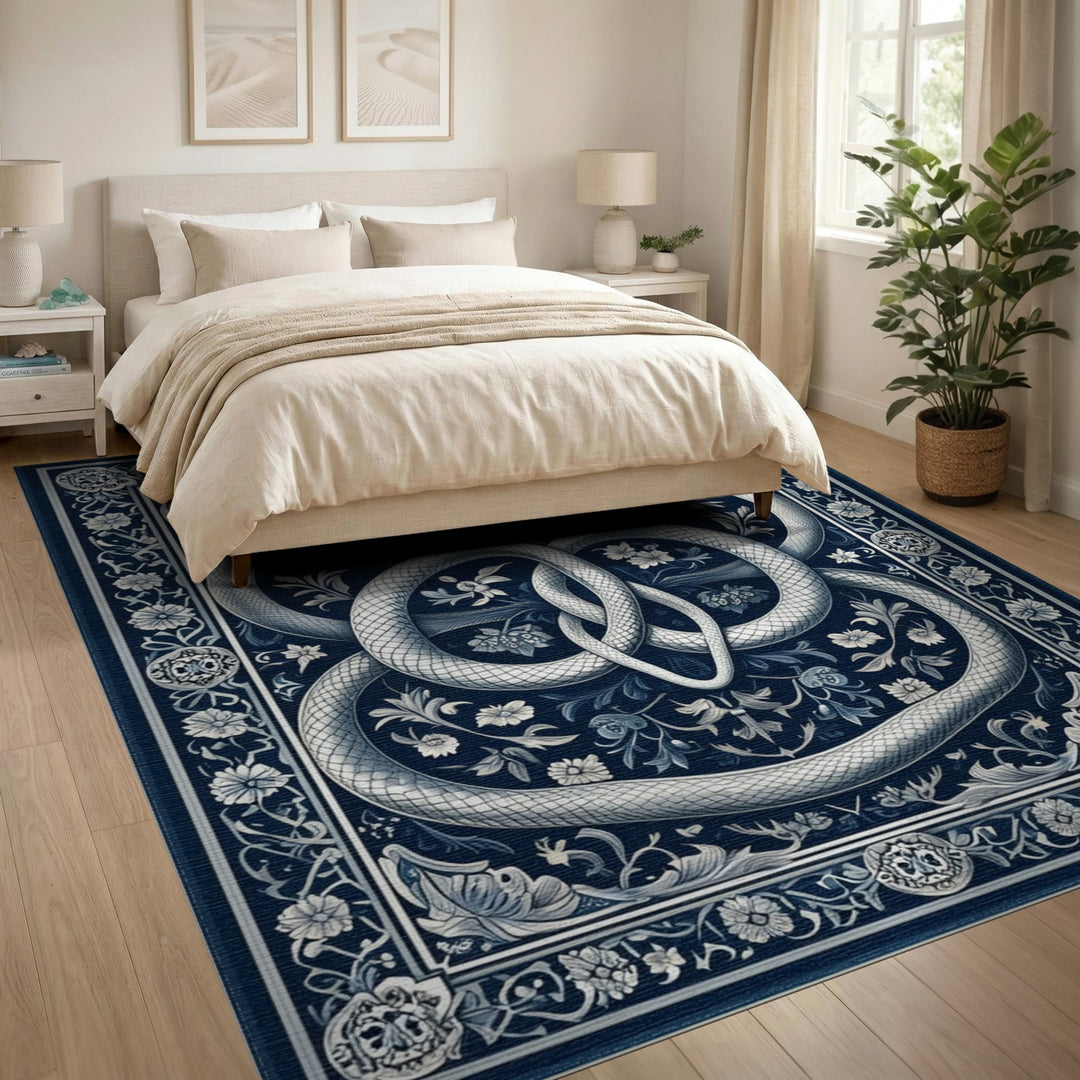 Navy Serpent Floral Knot Area Rug