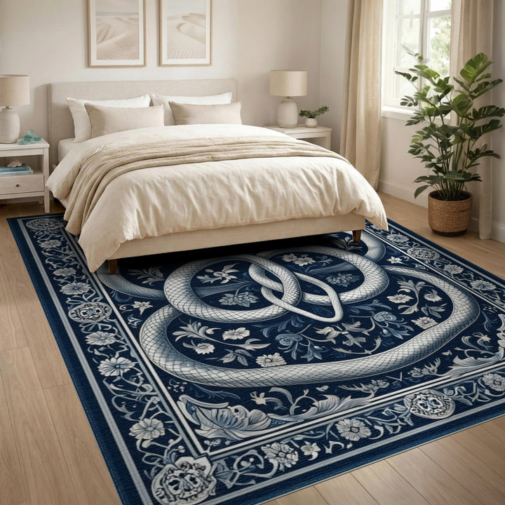 Navy Serpent Floral Knot Area Rug