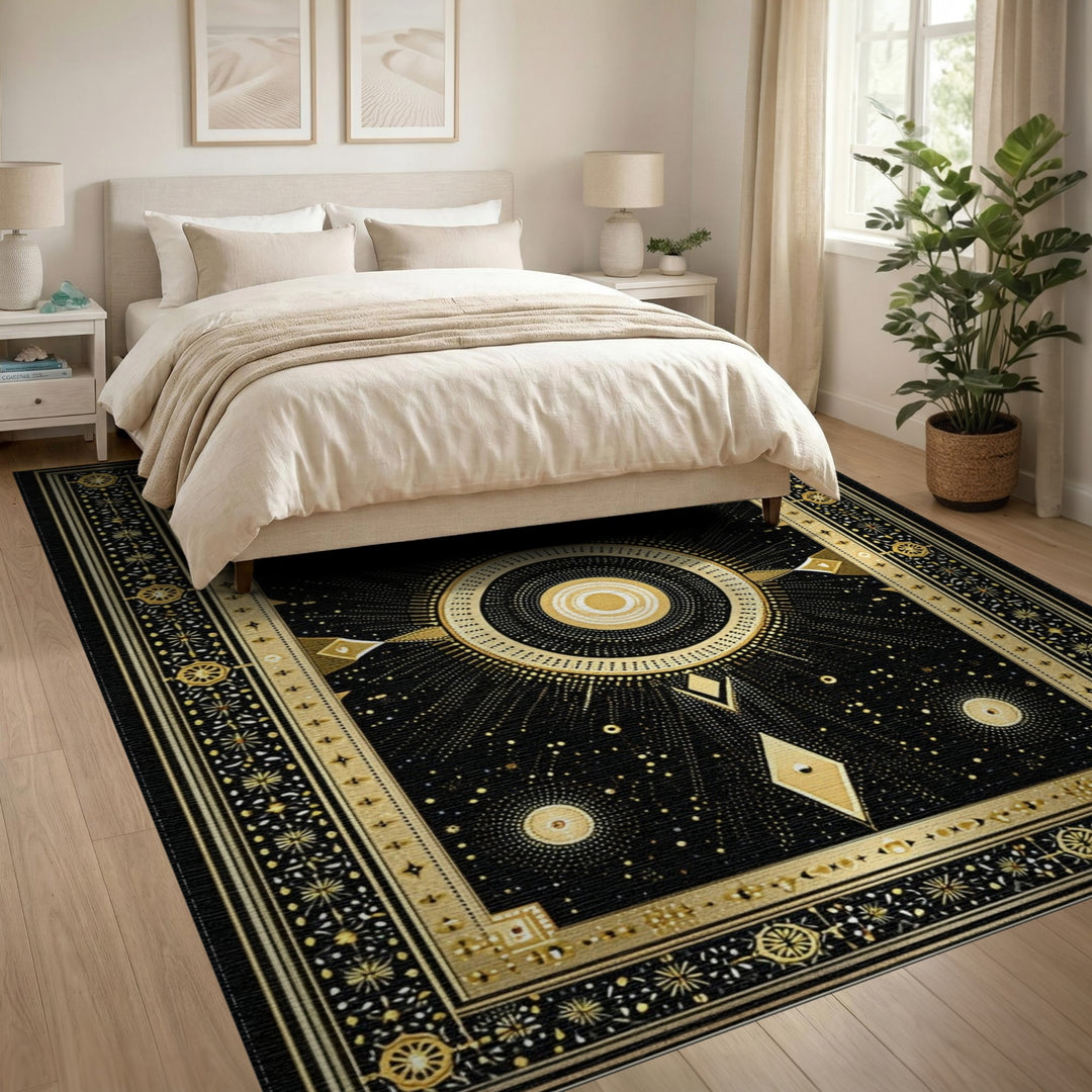 Gold Celestial Geometric Area Rug