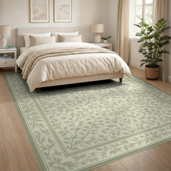 Green Floral Vintage Area Rug