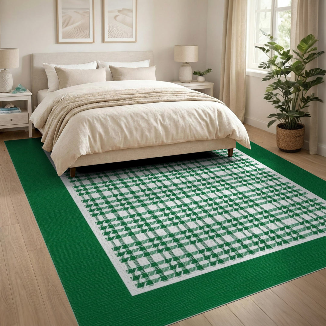 Geometric Modern Green Checkered Gingham Area Rug