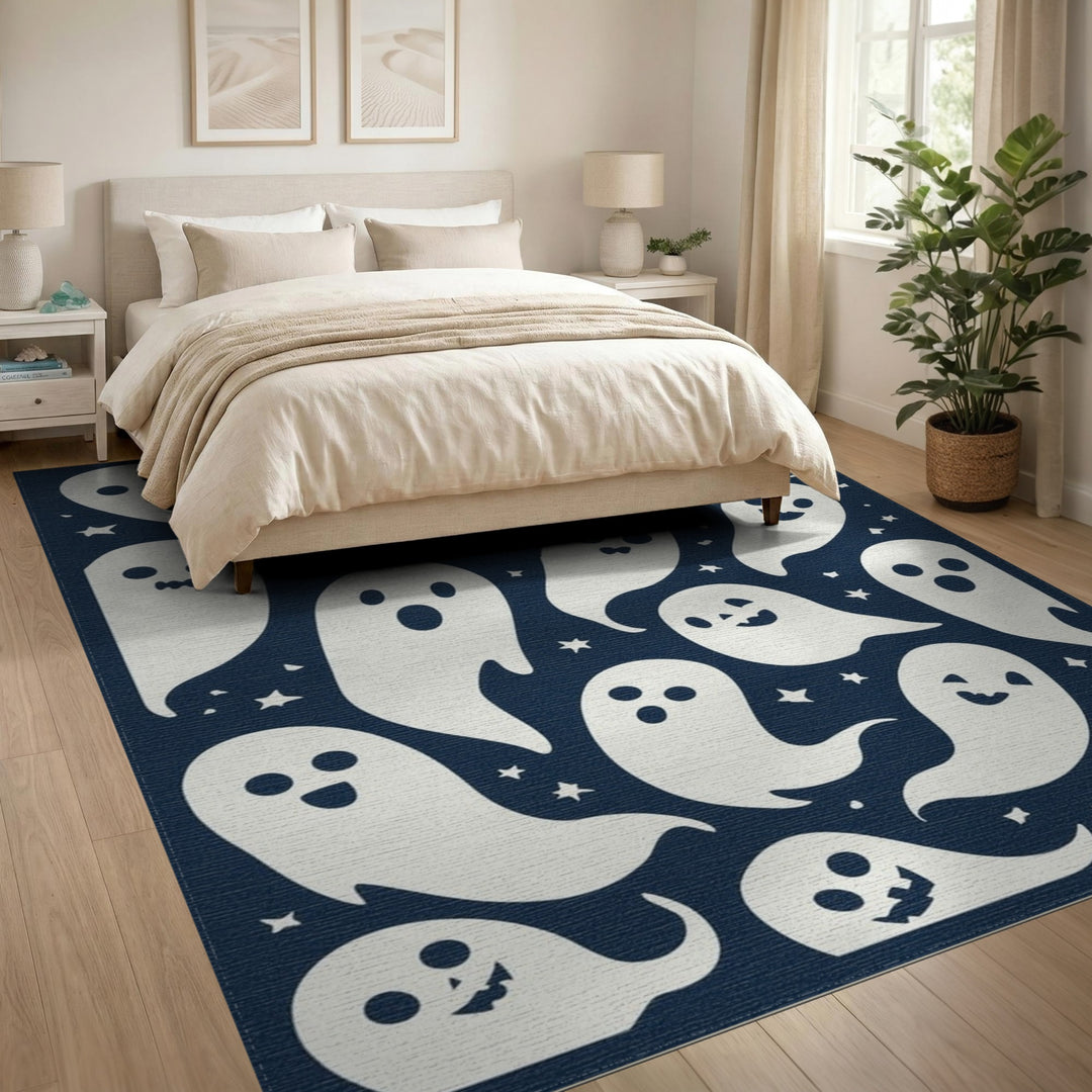 Cute Ghost Friends Blue Kids Area Rug