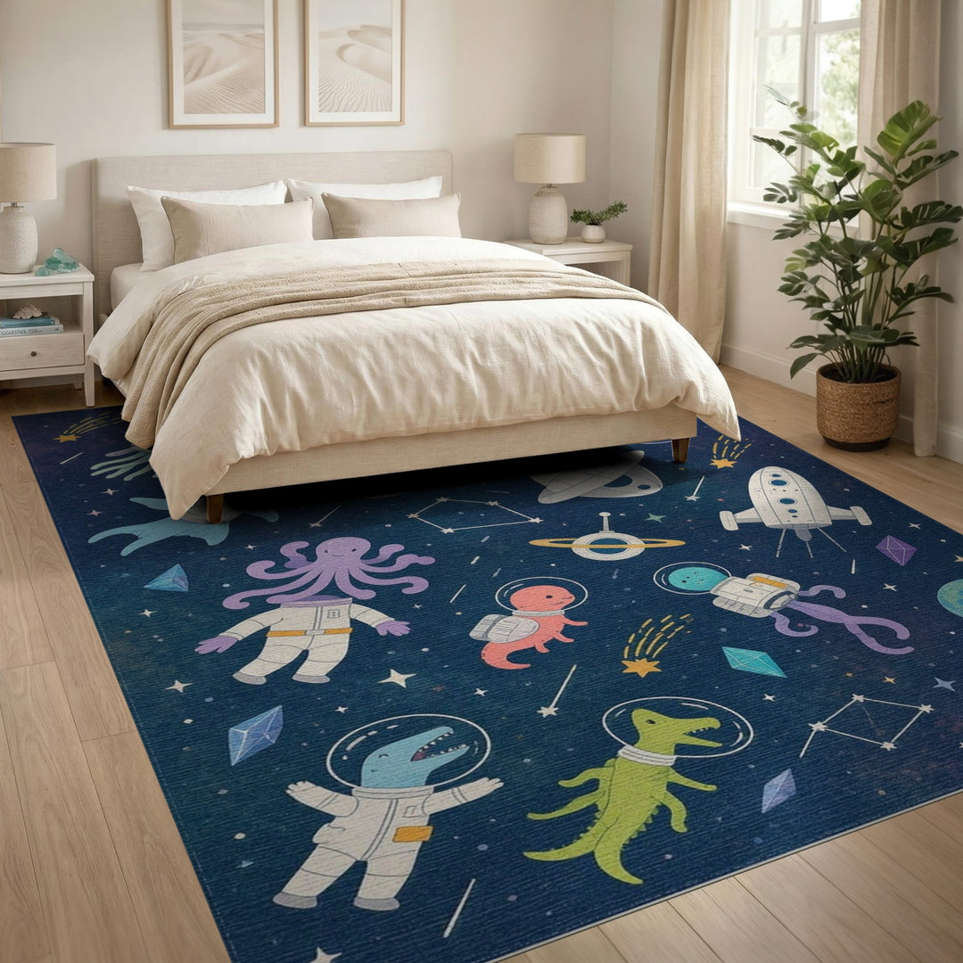Space Animals Kids Area Rug