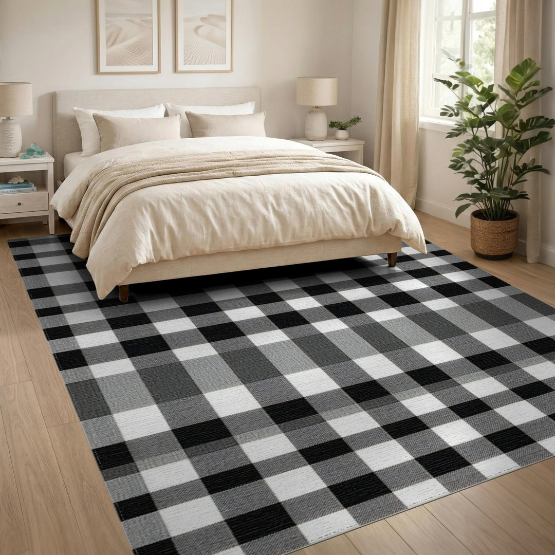 Geometric Modern Black and White Checkered Geometric Area Rug
