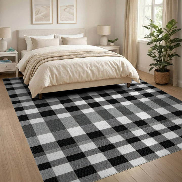 Geometric Modern Black and White Checkered Geometric Area Rug