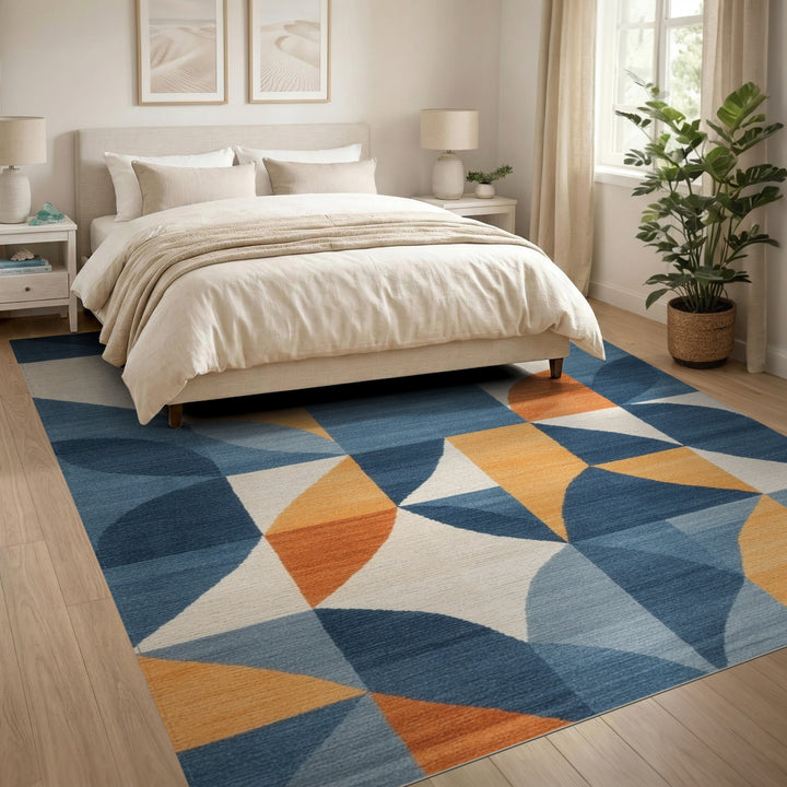 Blue Geometric Modern Area Rug