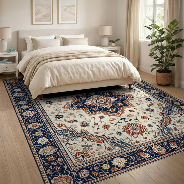 Navy Medallion Navy Blue Traditional Persian Medallion Rug