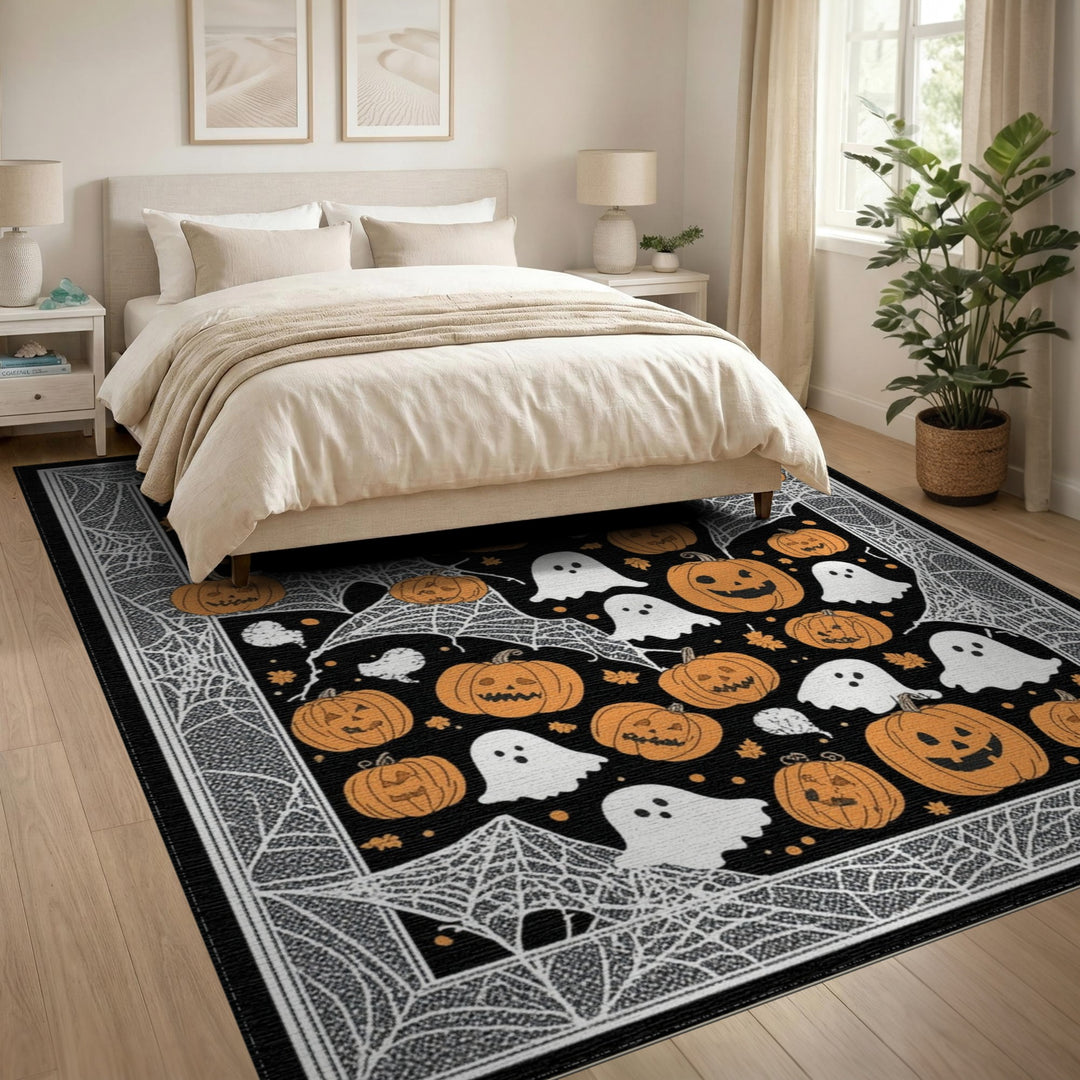 Multi-color and Patterns Spooky Halloween Pumpkin Ghost Area Rug