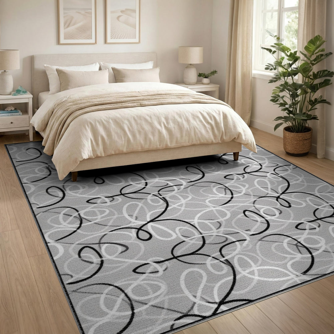 Black and White Black White Abstract Loop Area Rug