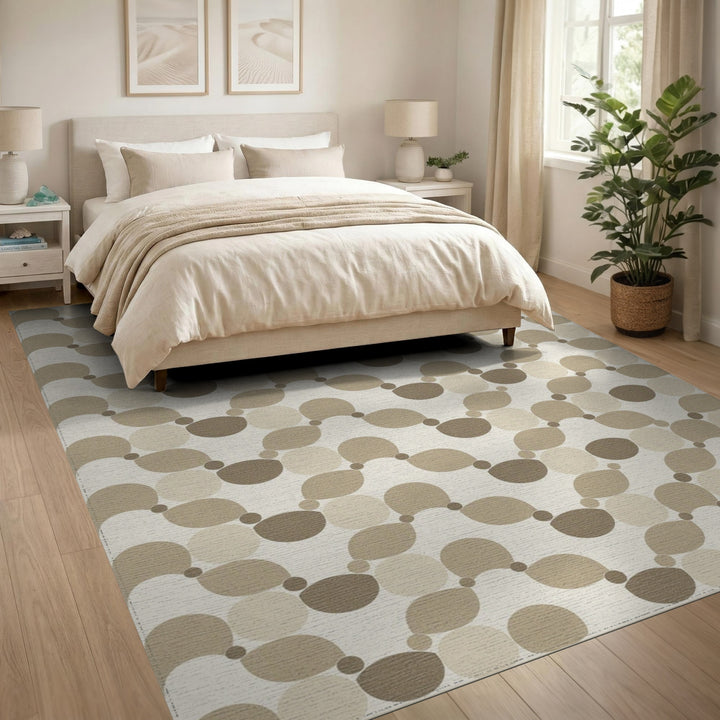 Beige and Neutral Beige Geometric Circle Area Rug