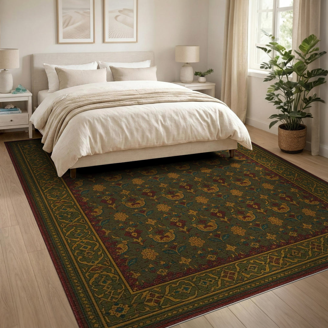Green Persian Floral Area Rug