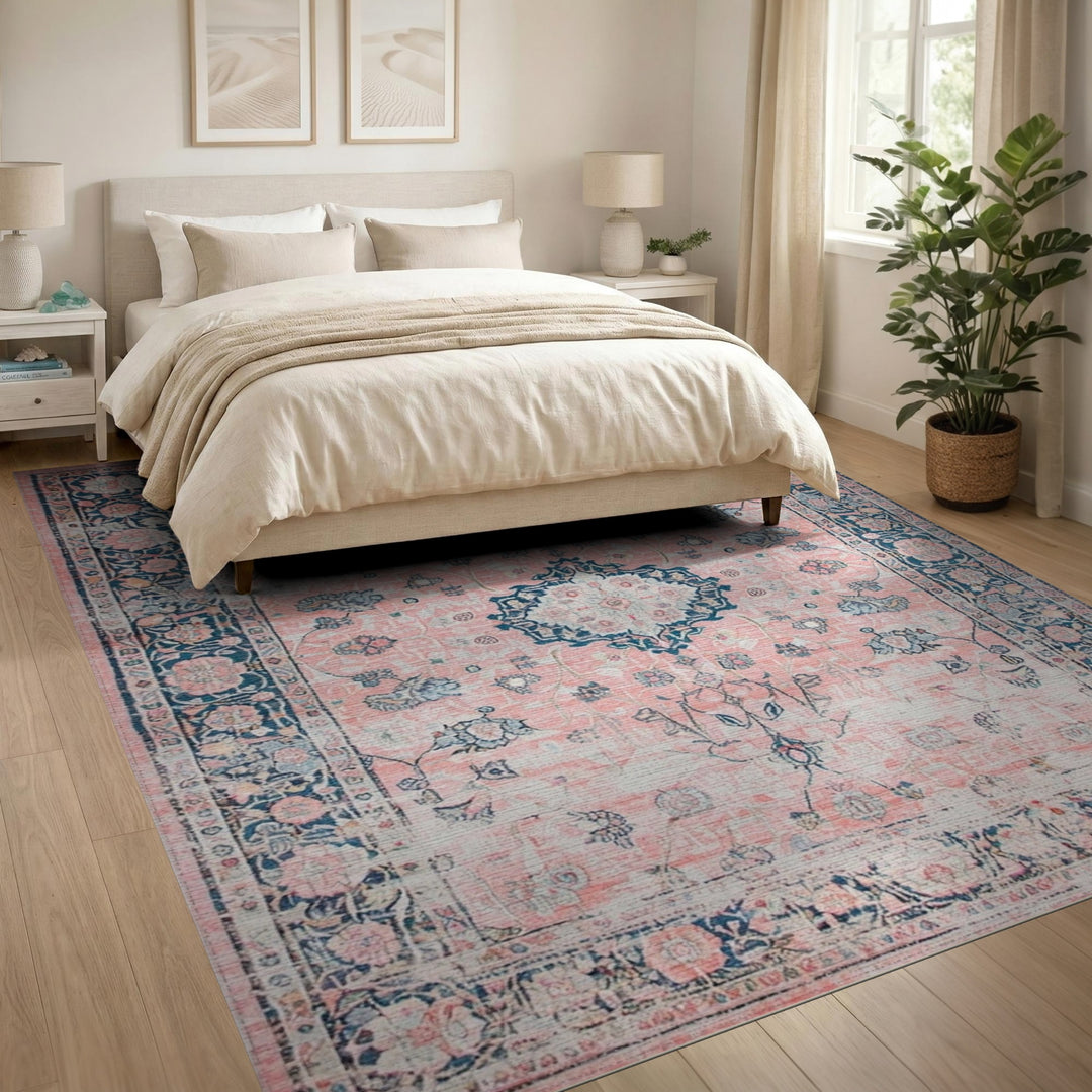 Pink Floral Vintage Medallion Area Rug