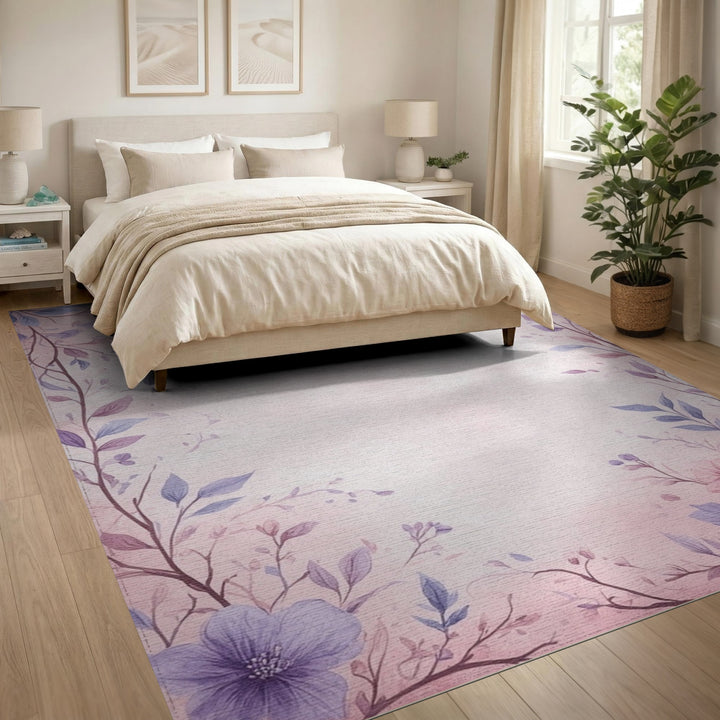 Pink Floral Vintage Washable Area Rug