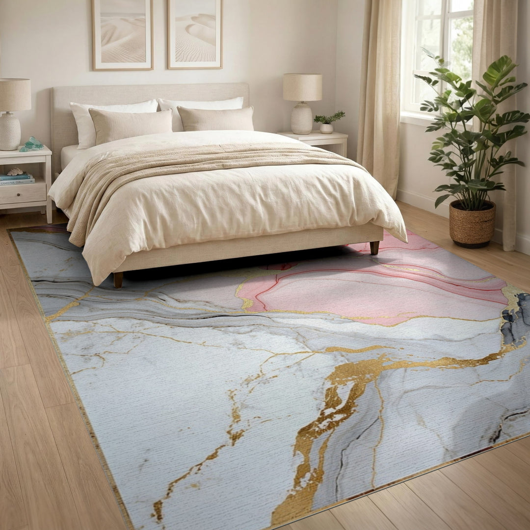 Gold Pink Gold Marble Abstract Area Rug