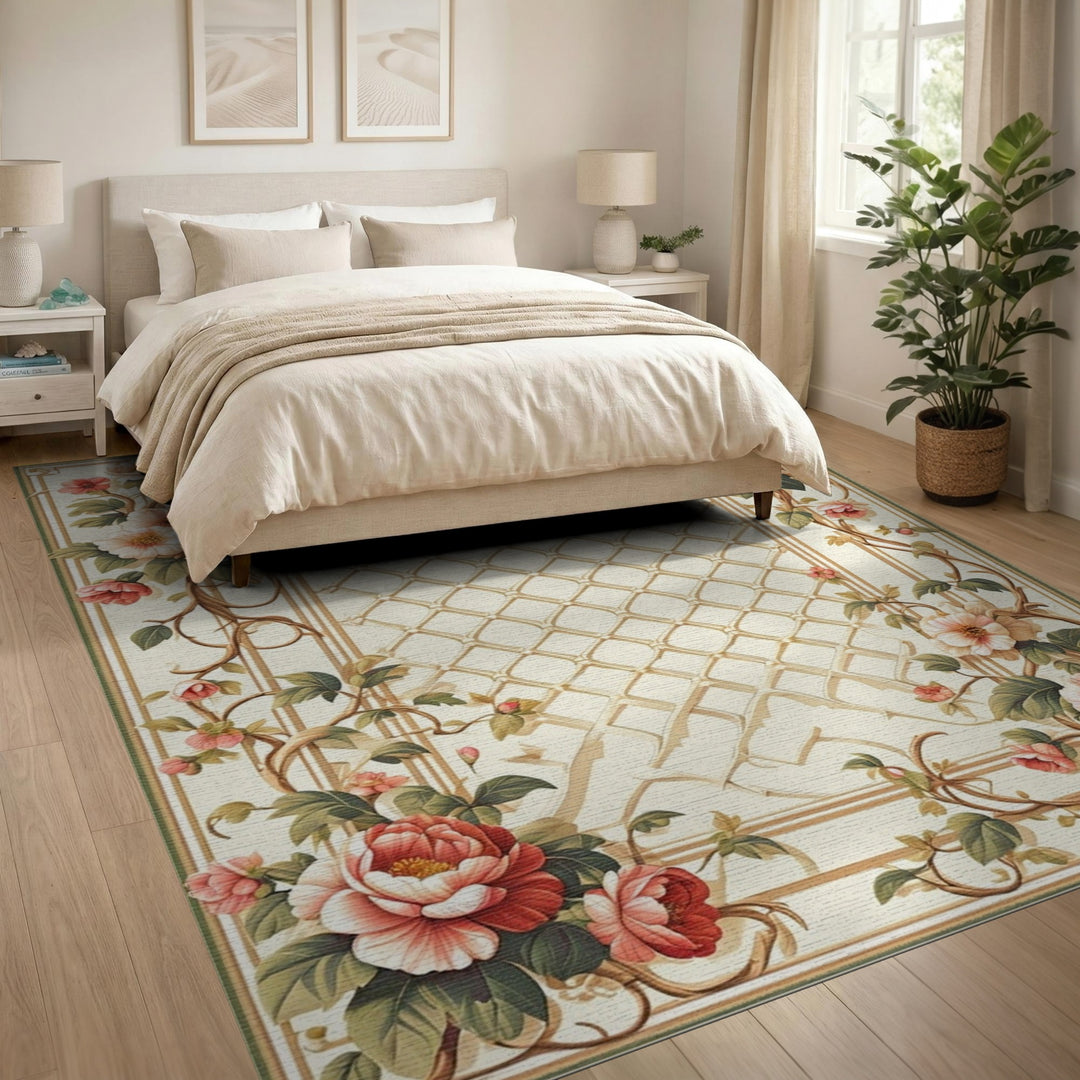 Pink Rose Trellis Vintage Area Rug