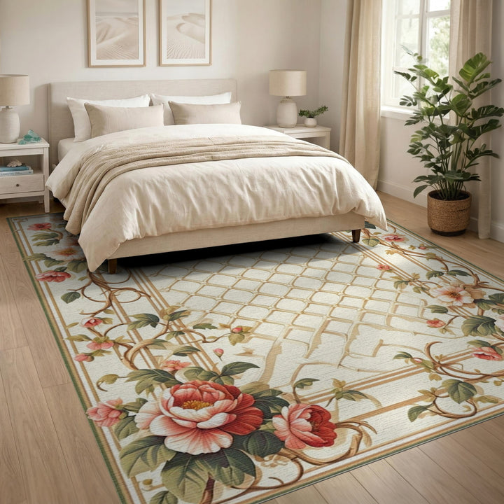 Pink Rose Trellis Vintage Area Rug