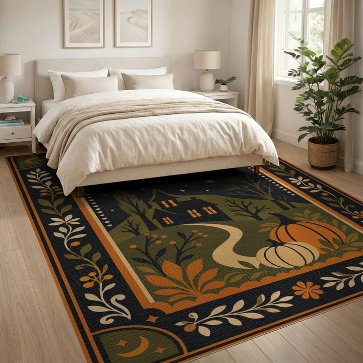 Midnight Pumpkin House Washable Area Rug
