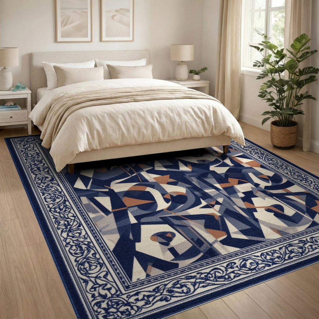Abstract Geometric Navy Area Rug