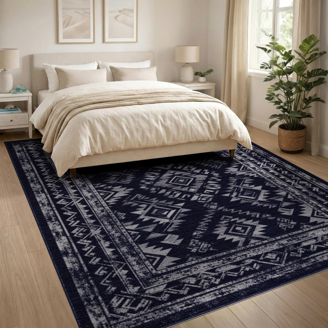 Black White Heritage Tribal Area Rug