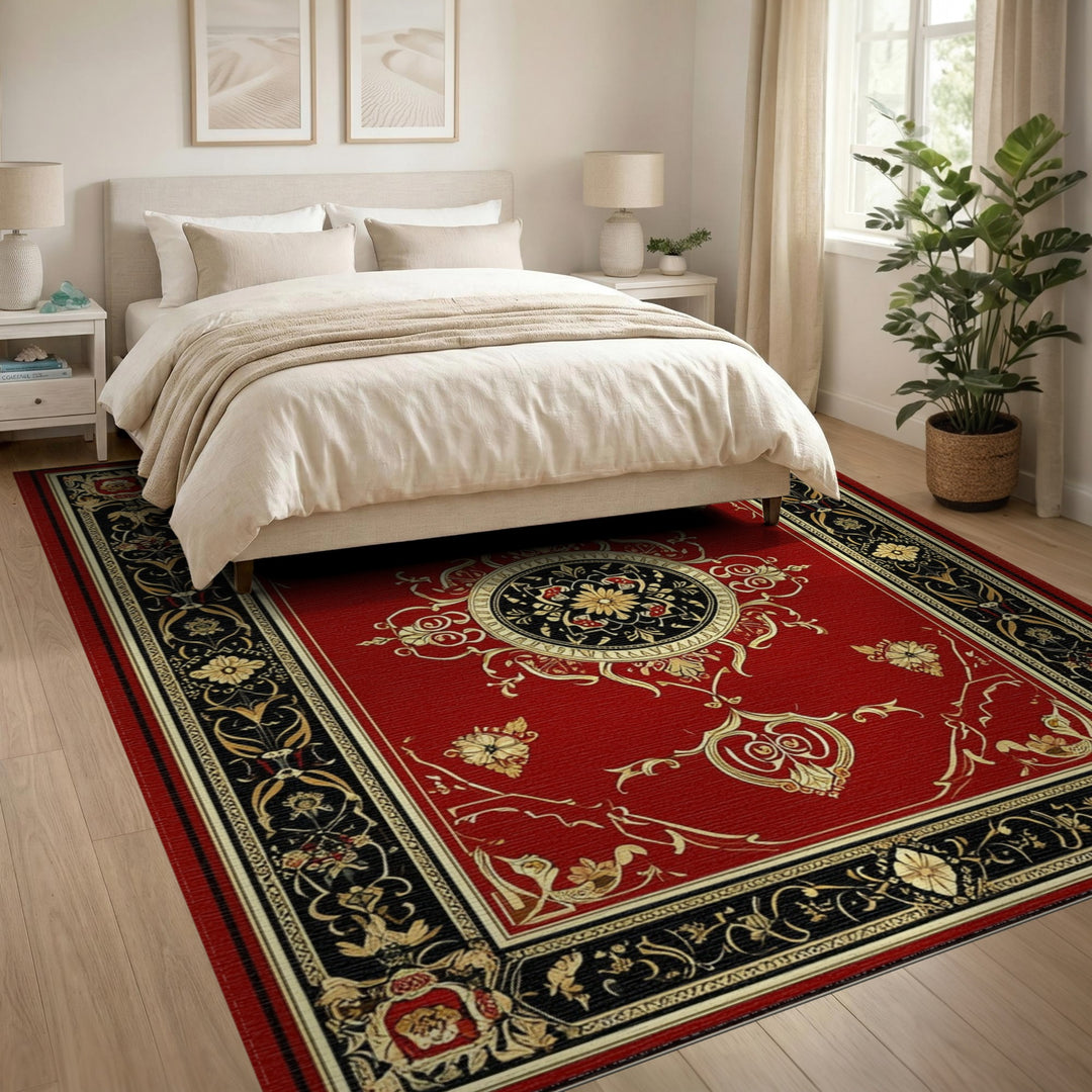 Red Traditional Persian Medallion Area Rug