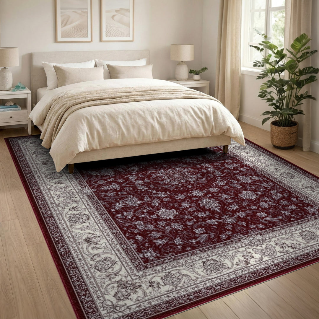 Burgundy Red Floral Persian Area Rug