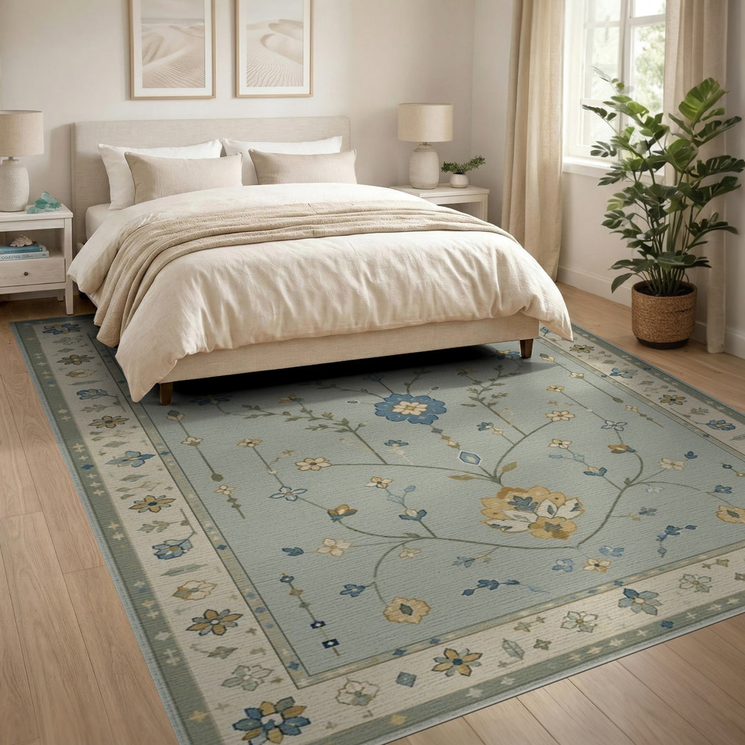 Blue Floral Vintage Area Rug