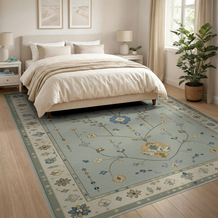 Blue Floral Vintage Area Rug
