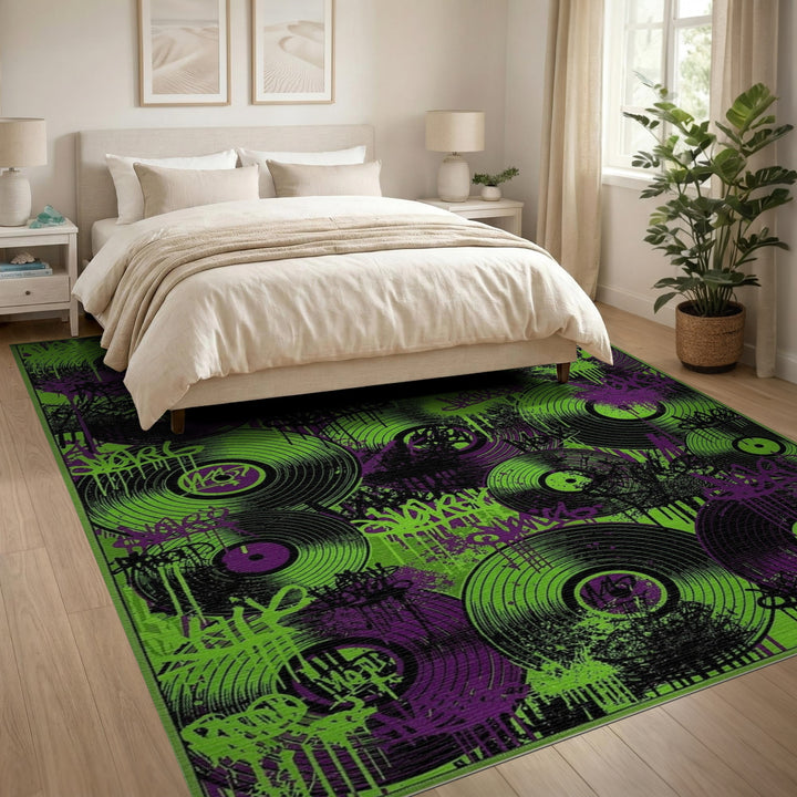 Neon Graffiti Vinyl Record Area Rug