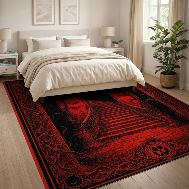 Red Gothic Distressed Vintage Staircase Rug