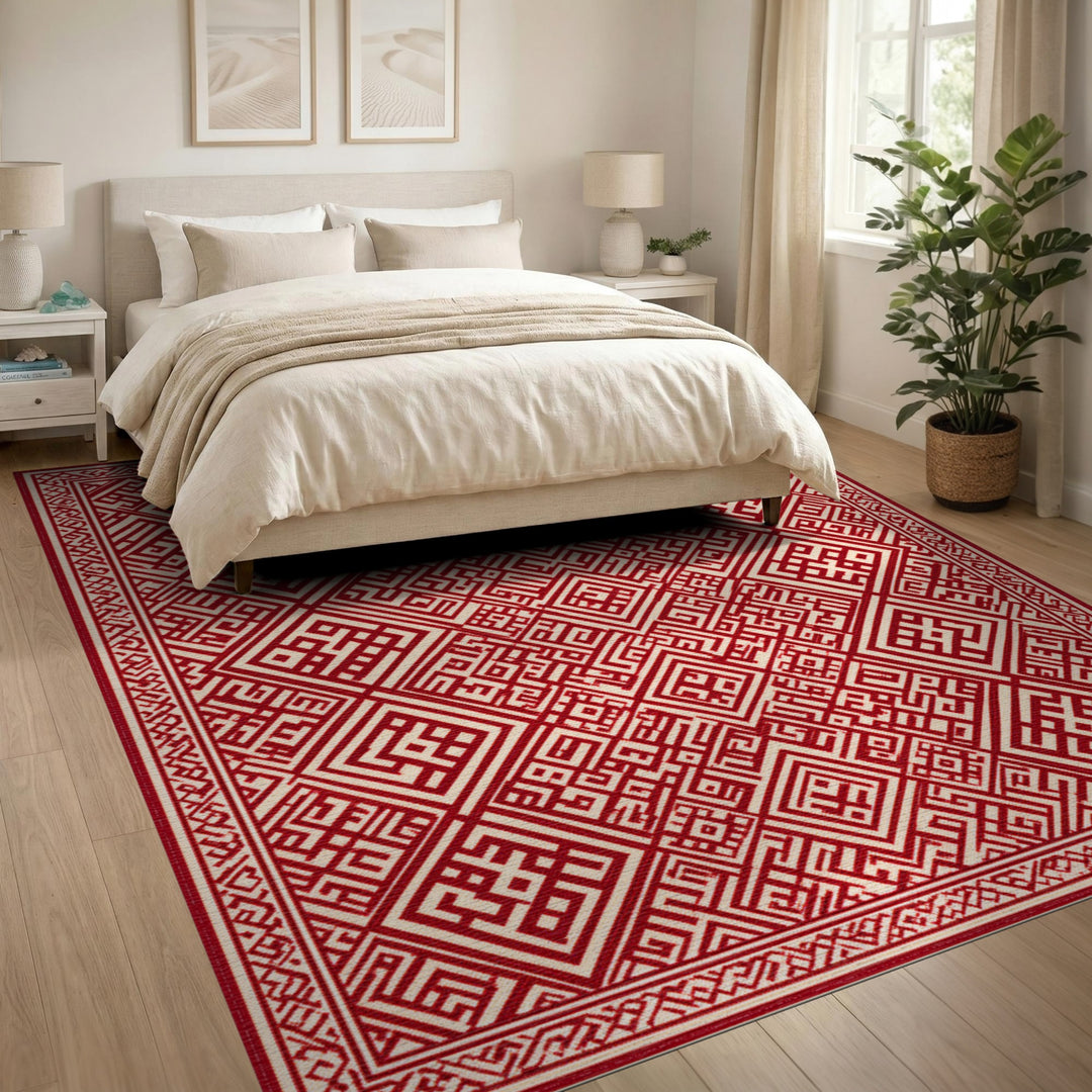 Red Geometric Diamond Area Rug