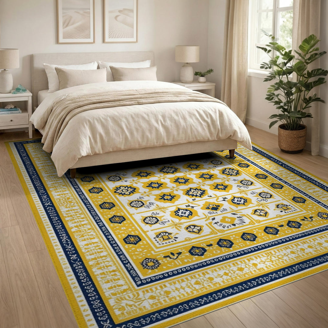 Yellow Geometric Washable Area Rug