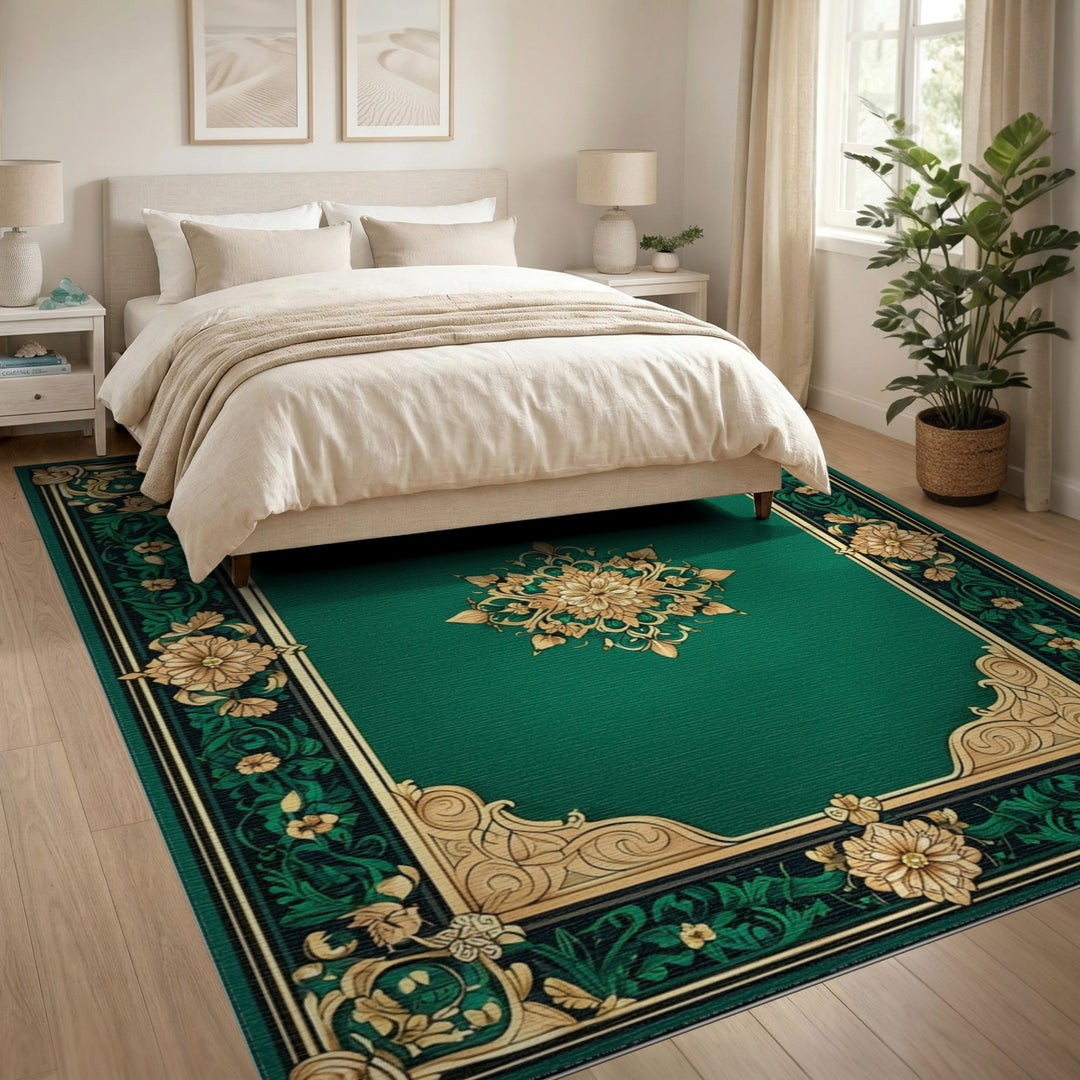 Emerald Green Floral Vintage Area Rug