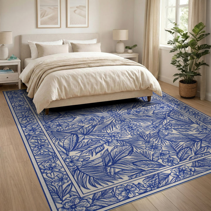 Blue Floral Vintage Washable Area Rug