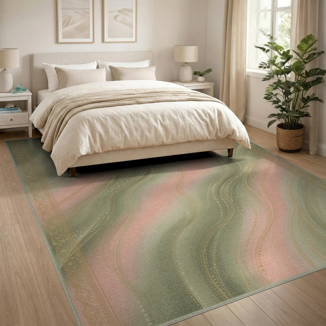 Pink Sage Wave Abstract Area Rug