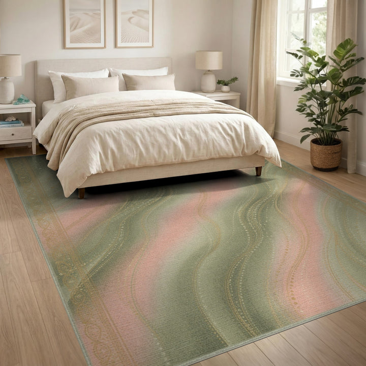 Pink Sage Wave Abstract Area Rug