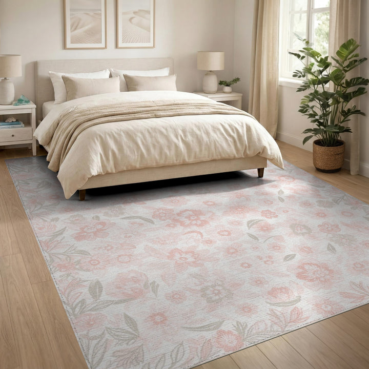 Blush Pink Floral Vintage Washable Rug