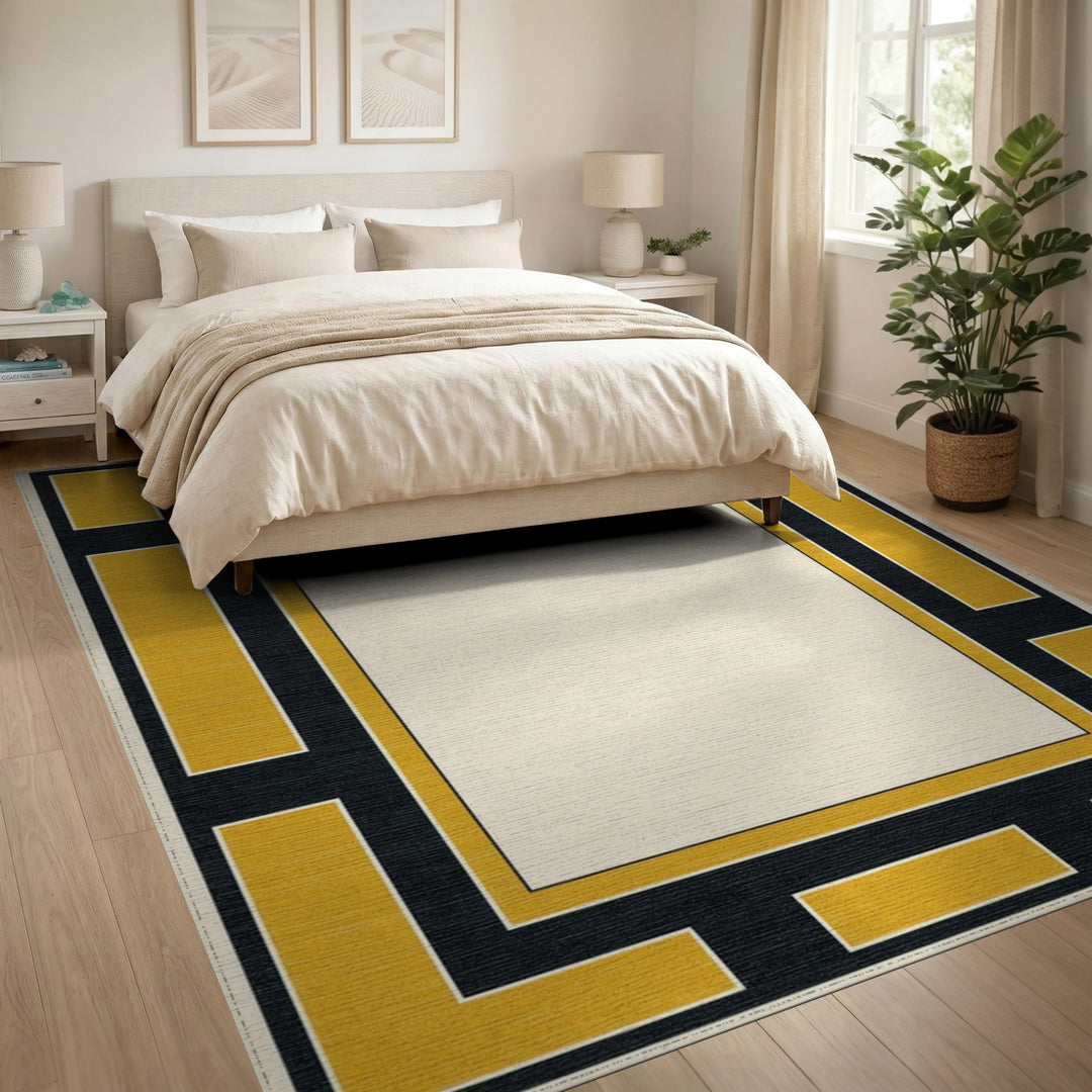 Gold Geometric Border Area Rug