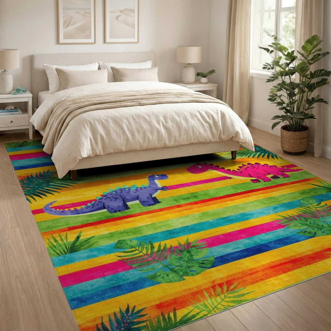 Dinosaur Friends Rainbow Kids Area Rug