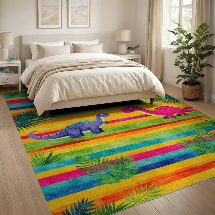 Dinosaur Friends Rainbow Kids Area Rug